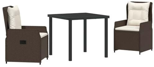 vidaXL Garten Essgruppe 3 pcs Braun Poly-Rattan, Garten und Terrasse, modernes Essset für draußen, verstellbare Rückenlehnen, wetterfestes Möbel, ergonomisches Sitzen