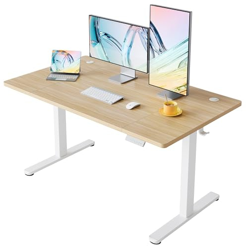 HUANUO Höhenverstellbarer Schreibtisch mit USB-Ladeanschluss 140 x 80 cm, 4 Speicherhöheneinstellungen, Elektrischer Schreibtisch für Home Office & Computer-Arbeitsplatz