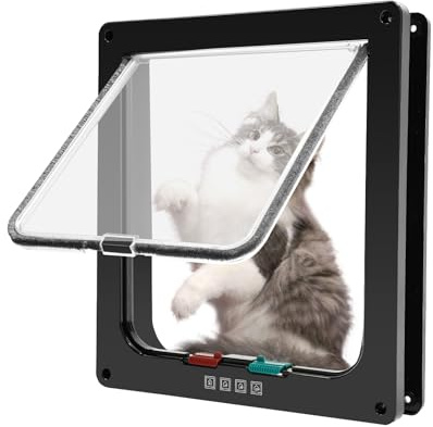Schwarz Wandmontage Katzenklappe Freilauftür Türmontage Katzentür Cat Door Insektenschutz Türrahmen Einfache Installation Katzentür Haustiertür mit Klarsicht-Klappe, 28,5 × 24,5 × 5,5 cm