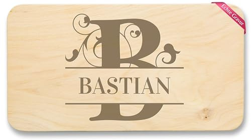 Shirtracer Frühstücksbrettchen Holz personalisiert Initialen Floral Name | Holz, 22x12, Monogramm, Anfangsbuchstabe