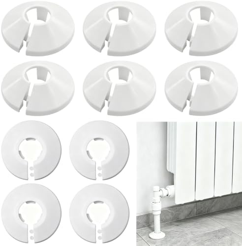 10 Pcs Radiator Pipe Covers White,Radiator Collars 15mm, Snap OnPlastic Cover, Easy Split Collars, to Hide Radiators Pipes Base