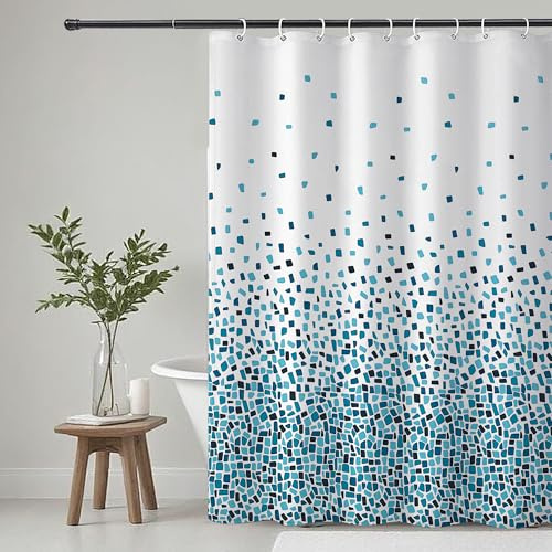 KAIMEIYU Rideau de Douche Tissu Polyester Lavable en Machine Rideau Salle de Bain Baignoire avec 12 Crochets Imperméable 180 x 180 cm Bleu