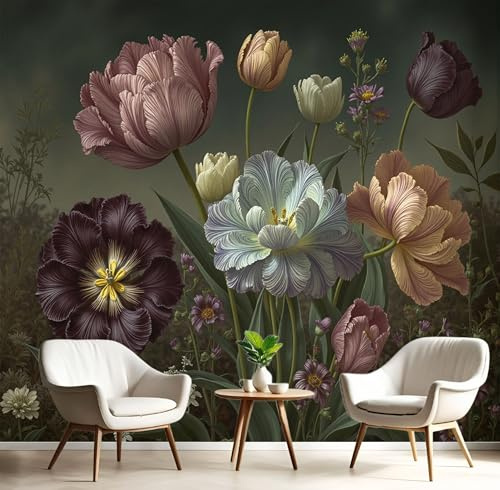 Fototapete 3D Effekt, Tapete Barock Floral Grün Mit Vintage Luxus Muster Fototapete Wandgemälde, Seidenstoff Wohnzimmer Schlafzimmer Flur Wanddekoration 250x175cm (B×H)