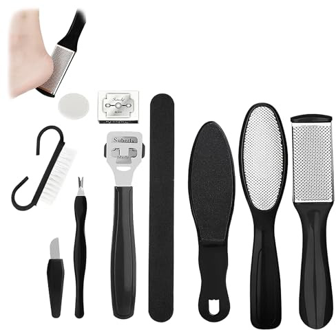 Rapeuse Pieds & Rape Pied Professionnelle – Kit Pédicure 10 Pièces avec Pierre Ponce, Scalpel Pedicure & Lime Pieds pour Enlever Callosités, Peaux Mortes & Soin des Pieds