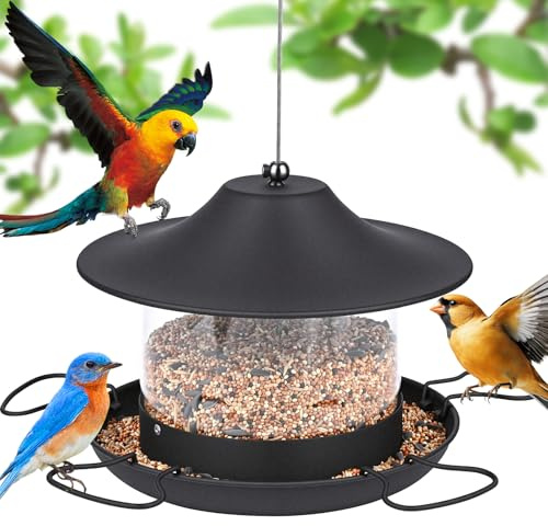 Glovios vogelfutterspender futterstationen für wildvögel,Wildvogelfutterer zum Aufhängen mit 360° Futterständer,vogelfutterstation,für Wildvögel,Dunnocks,Spatzen,Rotkehlchen,1.8L,Schwarz