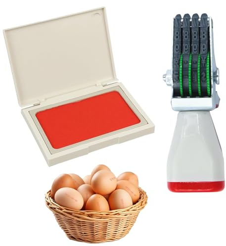 Eiermarkier-Set, Datumsstempel, verstellbar, rote Tinte, lichtbeständig, Stempelkissen, zum Markieren von Daten auf Eiern und verschiedenen Papieretiketten (1 Stück)
