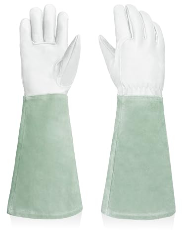 Intra-FIT Gartenhandschuhe aus Leder,Dornenfeste Lange Rosenhandschuhe mit Ziegenleder-Handfläche und Rindleder-Stulpe für Garten, Rosen, Sträucher & Obstbäume(Weiß,S)
