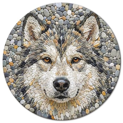 KaayeeWood Puzzle 1000 Teile,Puzzles für Erwachsene Steinwolf Klassische Runden Puzzles, Puzzlespiele für Die Ganze Familie, Home Decor und Geschenkide(67.5 * 67.5cm)