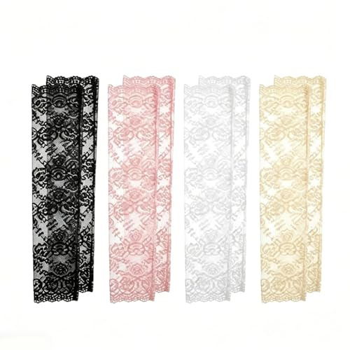 4 Paar Armstulpen Damen 46cm Fingerlose Spitzenhandschuhe UV-Schutz Sommer | Atmungsaktiv Arm Sleeve Outdoor, Hochzeit Party Sportaktivitäten, Schwarz Weiß Rosa Beige, Armschoner Ärmel Arm
