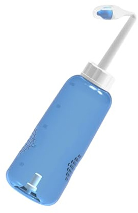 Mikikit Serum Physiologique Bouteille 500ml Contrôle du Débit D'eau, Lave-nez en Plastique Bleu à Double Embout pour Nettoyage Nasal Chez Adultes et Garçon et Filles