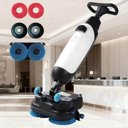 Nettoyeur de sols électrique, usage commercial et résidentiel, balai sans fil léger à double réservoir de 43 cm (17 po), tête rotative à 360°, nettoyage en profondeur puissant pour salles de