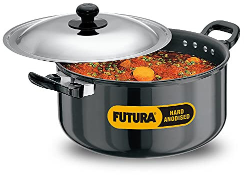 Futura Hawkins L33 anodizado Duro cocinar y Servir Olla, Aluminio, Negro, 5 L