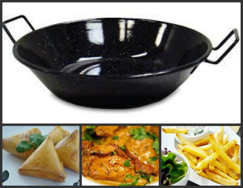 26cm / 10 KADHAI WOK WITH HANDLE ENAMEL KADHAI with FREE 10 SPICE ** FREE U.K POST** INDIAN CURRY VESSEL POT FRYING KARAHI, KARAI
