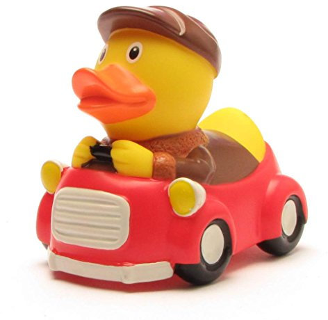 Duckshop I Badeente Autofahrer I Quietscheente I L: 10 cm I inkl. Quietscheentchen-Schlüsselanhänger im Set I Geschenk für Cabrio-Fans I Präsent Sammler