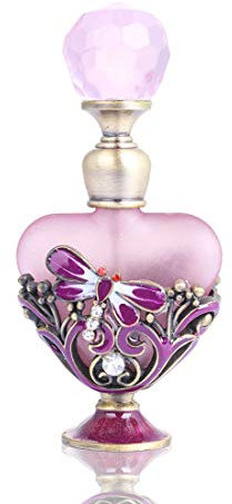 YUFENG Vintage Dragonfly Pewter and Glass Perfume Bottle with Diamand Gift for Woman,Friends