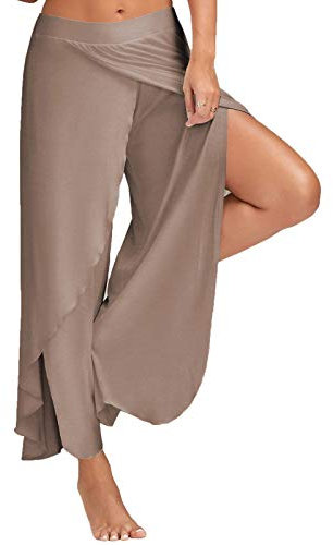 WSLCN Damen Tanzhose Locker Hose Bauchtanz Pilates Yoga Elastizität Lange Dünn Leicht Split Hell Braun Label Asie 4XL :Taille 72-92cm