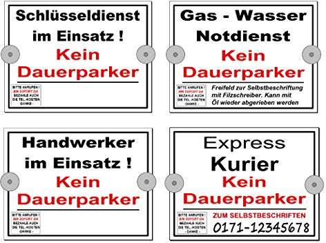 Schild-für Auto-Innenscheibe-Kein Dauerparker-Zur Selbstbeschriftung-Mit Haftsauger-Alu.- Verbund-20 x 15 od. 30 x 20 cm-Warnschild-Hinweisschild-Autoschild (Gas-Wasser 30 x 20 cm)