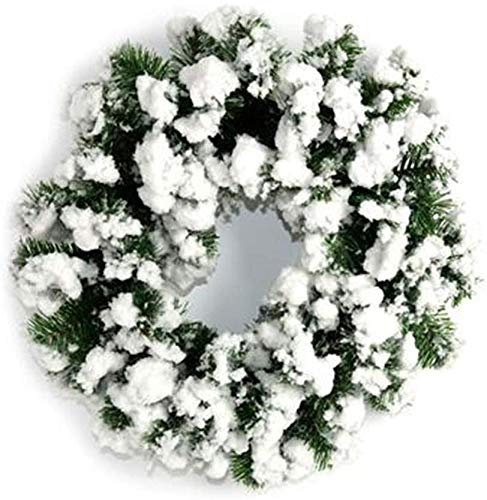 Ghirlanda Natalizia Innevata Bianca per Porta con Fiocchi di Neve dietroporta da Ø 40 cm 70 Punte Decorazioni Natalizie addobbi Corona Verde Tonda Fuori Porta