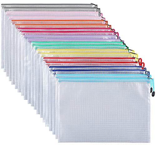 30 Pack Dokumententasche A4, Ipow Reißverschlussbeutel Mesh Taschen Set Zipper Beutel für Datei, Papier, Dokumente, Kosmetika und Reiseutensilien