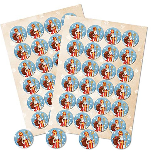 Logbuch-Verlag 48 selbstklebende Aufkleber HEILIGER NIKOLAUS - rund 4 cm blau rot gold - Nikolausaufkleber Geschenk Verpackung verzieren für Kinder