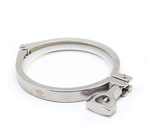 QiiMii Stainless Steel 304 Heavy Duty Sanitary Clamp Single Pin Tri Clover 4 inch with 1 pc Silicone Gasket, 1 Pack