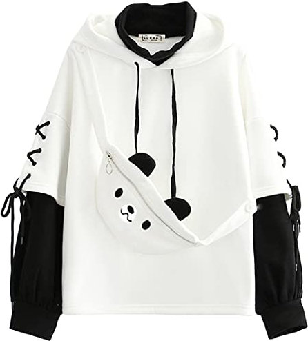 YINGKE Damen Bär Anime Kapuzenpullover Crewneck Sweatshirt Mädchen Japan Kawaii Hoodie Harajuku Pullover Kpop Streetwear (2XL, Weiß)