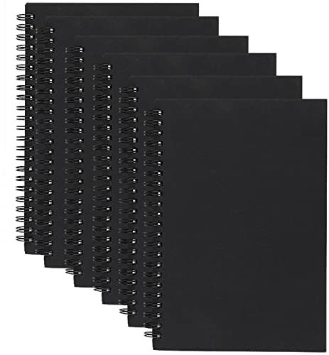 HAKZEON Skizzenbuch, Notizbuch, 100 g/m², A5, 60 Blatt/120 Seiten, schwarzer Krafteinband, Spiralbindung, blanko, Skizzenblock für Notizen, Malen, Schreiben, Zeichnen, Reisen, 6 Stück