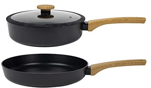 Sabatier Terra Pfannenset Induktion 3 tlg, Schmorpfanne 24cm hoher Rand mit Deckel, Pfanne 28 cm, Spülmaschinenfest, Pfannen Set, Energiesparend