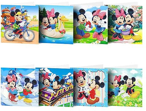 8 Stück 5D DIY Diamond Painting Karten, Disney Mickey Diamond Painting Geburtstag Karten, für Weihnachten, Muttertag, Thanksgiving, Valentine