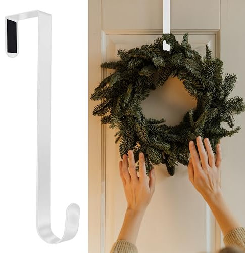 SR ESSENTIALS Pack of 1 Wreath Hanger for Front Door, 12 Wreath Door Hanger, Perfect for Halloween, Wedding & Christmas Decorations Over Door Hanger (White)