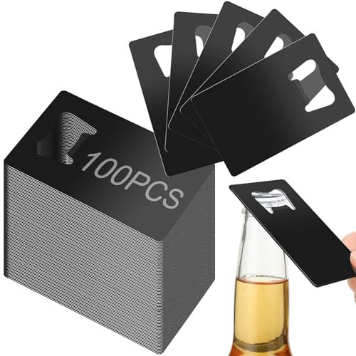 Nuogo 100 Pieces Stainless Steel Card Bottle Openers Bulk Metal Card Beer Bottle Openers Groomsmen Wallet Bottle Opener for Wedding Party Bridesmaid Favors Gifts (Black)