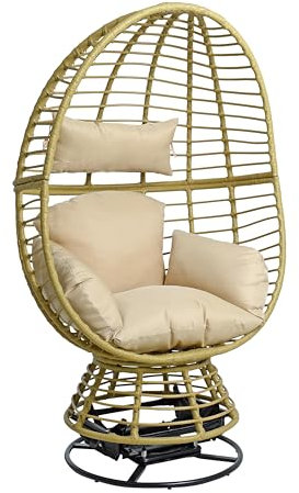 ESTEXO Schwingsessel Polyrattan Sessel Relaxsessel Loungesessel Rattan Schwingstuhl (Beige)