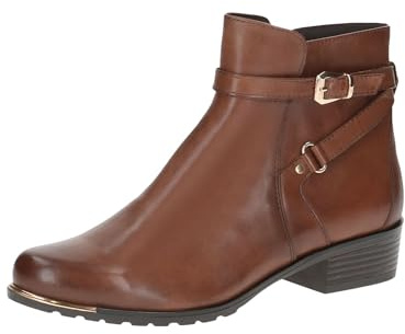 CAPRICE Damen Stiefeletten mit Absatz aus Leder mit Schnalle, Braun (Cognac Nappa), 40 EU
