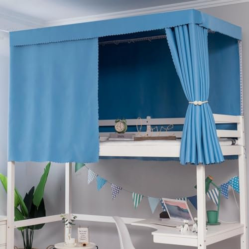 Etagenbett Bettvorhang Betthimmel Schlafzimmer Einzelschläfer Bett Verdunkelungsvorhänge Staubdicht Atmungsaktiv Privatsphäre Vorhang Bettwäsche für Studenten Wohnheim (Blau,1.5x2 M)