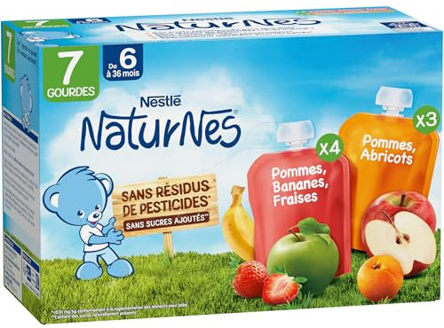 NESTLÉ BÉBÉ - GOURDES POMMES BANANES FRAISES/POMMES ABRICOTS DES 6 MOIS 7x90g