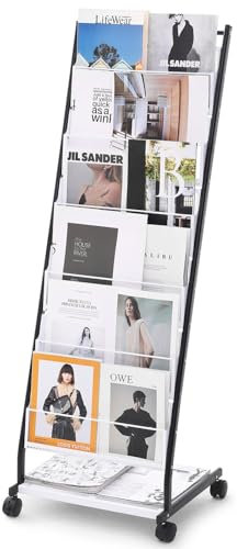 VEVOR Prospektständer, 6-stufiger Zeitschriftenständer, Bodenstehender Zeitschriftenständer, Zeitungskataloghalter, Beweglich mit 4 Rädern (2 feststellbar) für Ladenausstellungen, Büros, 6 Taschen