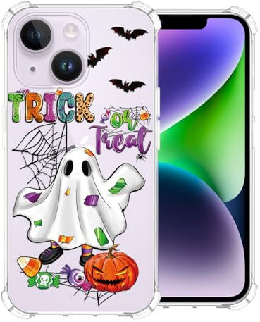 CAROKI Clear Phone Case for iPhone 14,Halloween Pattern Case Cover Soft TPU Protective Slim Shockproof Cover Boys Girls Phone Case for iPhone 14-Cute Halloween Ghost