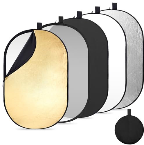 K&F Concept 5 in1 Fotografie Licht Reflector 100x150cm Oval Diffusor Fotografie Faltreflektor für Portrait Foto Selfie Hochzeitsfotografie Außenbeleuchtung mit Tragetasche