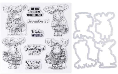 Weihnachts Stanzformen- und Stempelset, Rentier-Stanzformen Metall-Stanzform Weihnachts-Stanzformen für Kartenherstellung Heimwerken Weihnachtsbasteln Scrapbooking-Zubehör