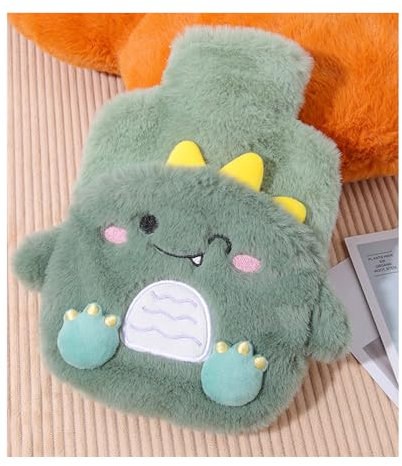YYAOGAGNG Hot Water Bottle with Fluffy Cover, 2-in-1 Water Bag for Cold & Hot Compress for Sleeping and Feet (Green)