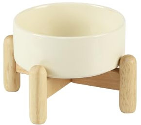 Havniva Ensemble de gamelles surélevées en céramique de 13 cm pour chien et chat avec support en bois, gamelle de nourriture et d'eau pour chiens de race, chats, chatons, gamelles lestées pour chiens