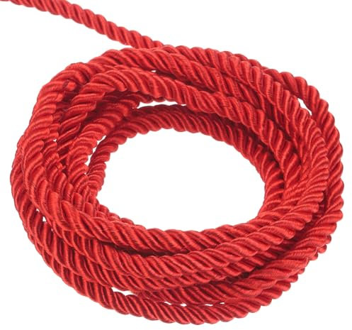 QUARKZMAN 3mm Cuerda Trenzada de Poliéster, 10m Largo Cordón Trenzado Decorativo de Poliéster 3 Capas Brillante para Manualidades DIY Bolsa de Regalo Cortinas Hogar Decoración, Rojo