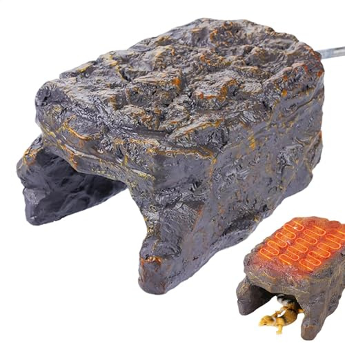 Isolierte Reptilien-Höhle für Reptilien, beheizte Reptilienheizung, Harz-Simulationssteine mit beheizter Sonnenstufe, Tankzubehör, Lebensraumdekoration, Heizsteine für Eidechsen, Schildkröten