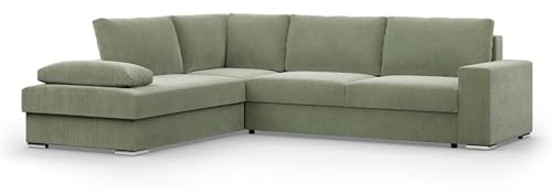 Mebligo - Ecksofa mit Schaffunktion und Betkasten 287 cm Breit VELANO, Eckcouch, L Shaped Sofa, Big Sofa, Komfort und Still, Wohnlandschaft L-Form, L Couch mit Schlaffunktion - Cord Couch Grün
