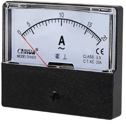 Rettangolo Pannello montato corrente metro tester amperometro, 1 unità, Misuratore di corrente e tensione a puntatore, Amperometro Tester rettangolare da pannello, Multicolore, DH-670/AC0~20A