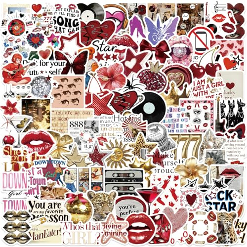 100 Stück Y2K Sticker Set - Coole Girl Ästhetik Vinyl Aufkleber, Wasserdichte Laptop & Trinkflasche Sticker für Scrapbook, Handy, Koffer