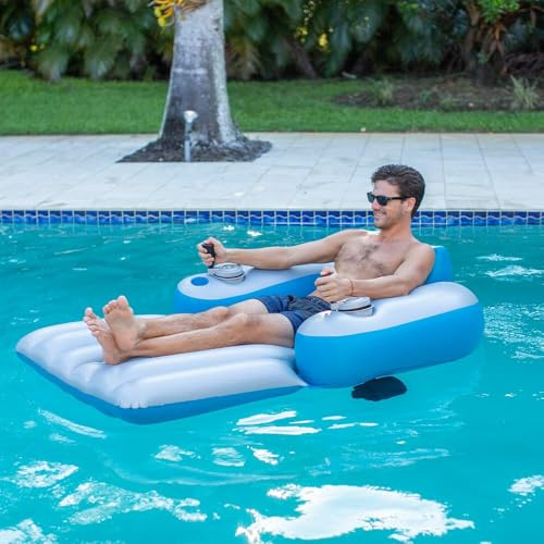 Lettino da Piscina Motorizzato Galleggiante con Propulsore Elettrico Rotabile a 360 Gradi per Piscine, Laghi e Feste