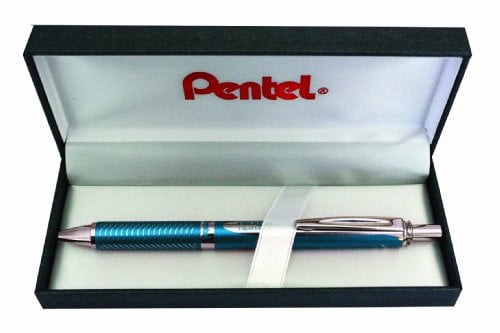 Pentel BL407S-BOX EnerGel Liquid-Gel-Roller Sterling mit matt-blau Gehäuse, Strichstärke 0.35 mm, Kugeldurchmesser 0.7 mm, schwarz, 1 Stück (1er Pack)