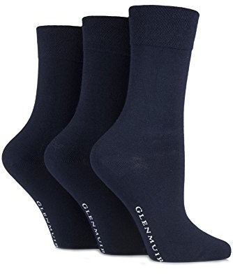 Glenmuir Ladies 3 Pair Comfort Cuff Plain Bamboo Socks 4-8 Ladies Navy