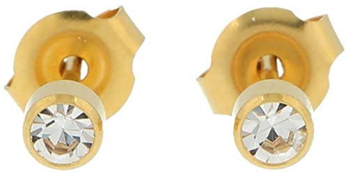 Erstohrstecker hartvergoldet Sterile Ohrstecker Zarge mit Stein in transparent weiß